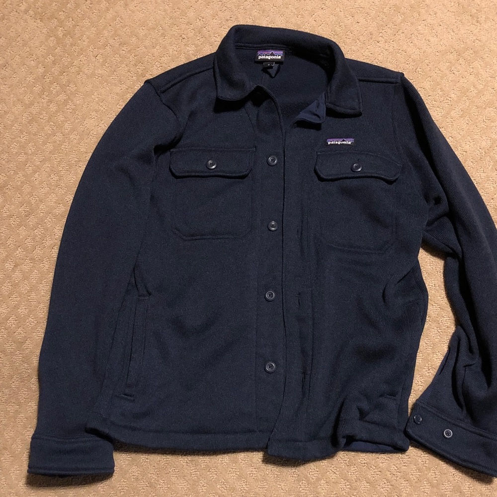 Patagonia Men's Dark Blue Shirt Jacket - fleece lined excellent cotton